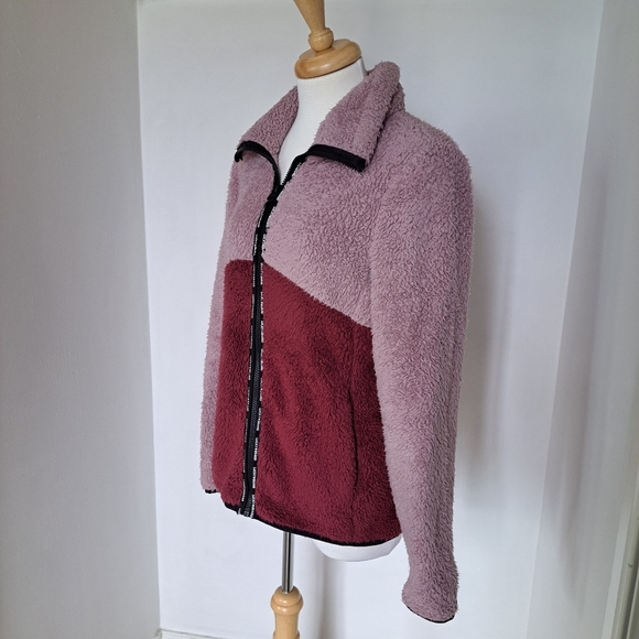 Lucky brand | Pink blocked color sherpa zip up turtleneck womens sweater - Picture 2 of 11